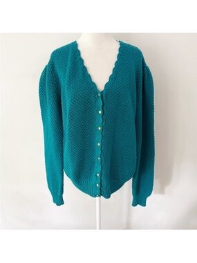 Vintage Women Puff Sleeve Cardigan Medium 90s Feminine Cottagecore Twee Cabin
